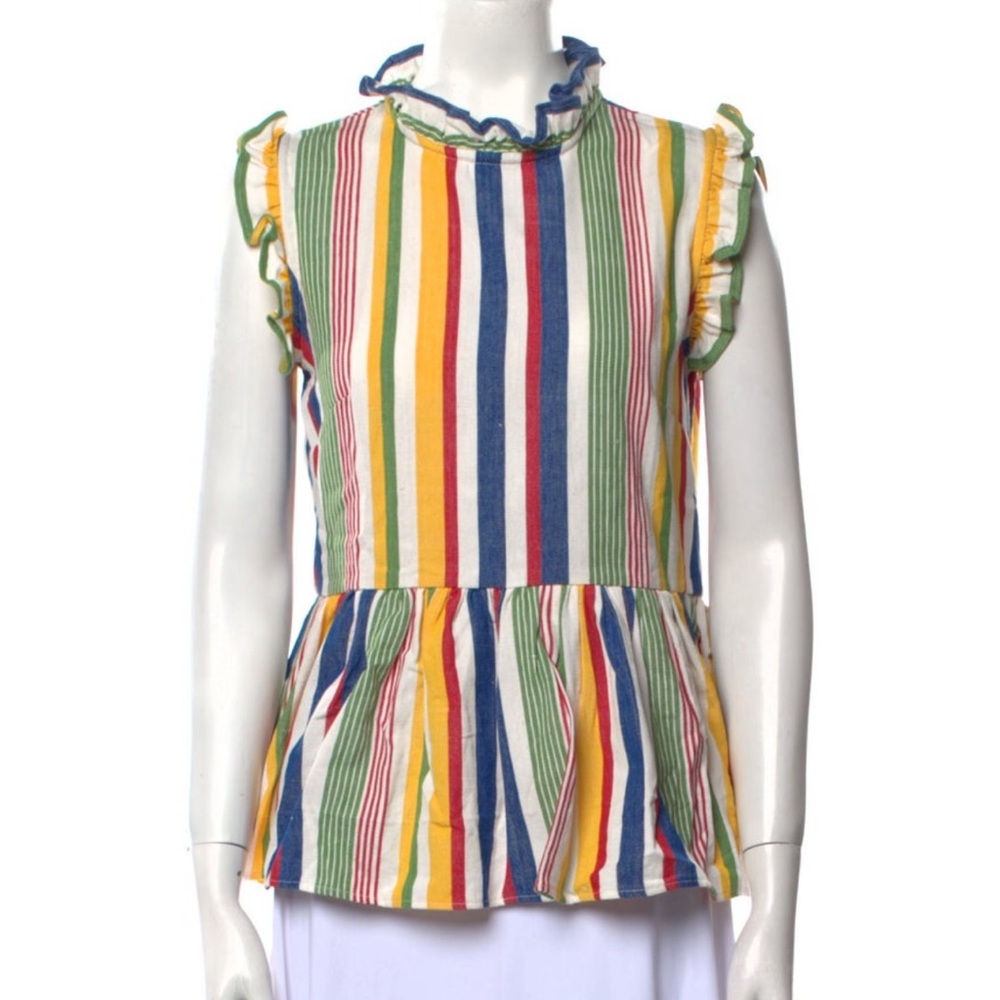NWT Studio 189 Colorful Striped Sleeveless Cotton Mock Neck Blouse Large